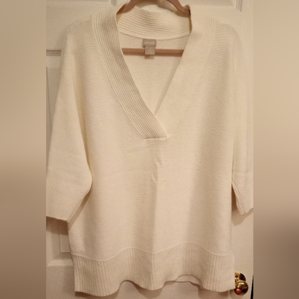 Chico's White Pullover V-neck Sweater Women's Size 2 (Large)